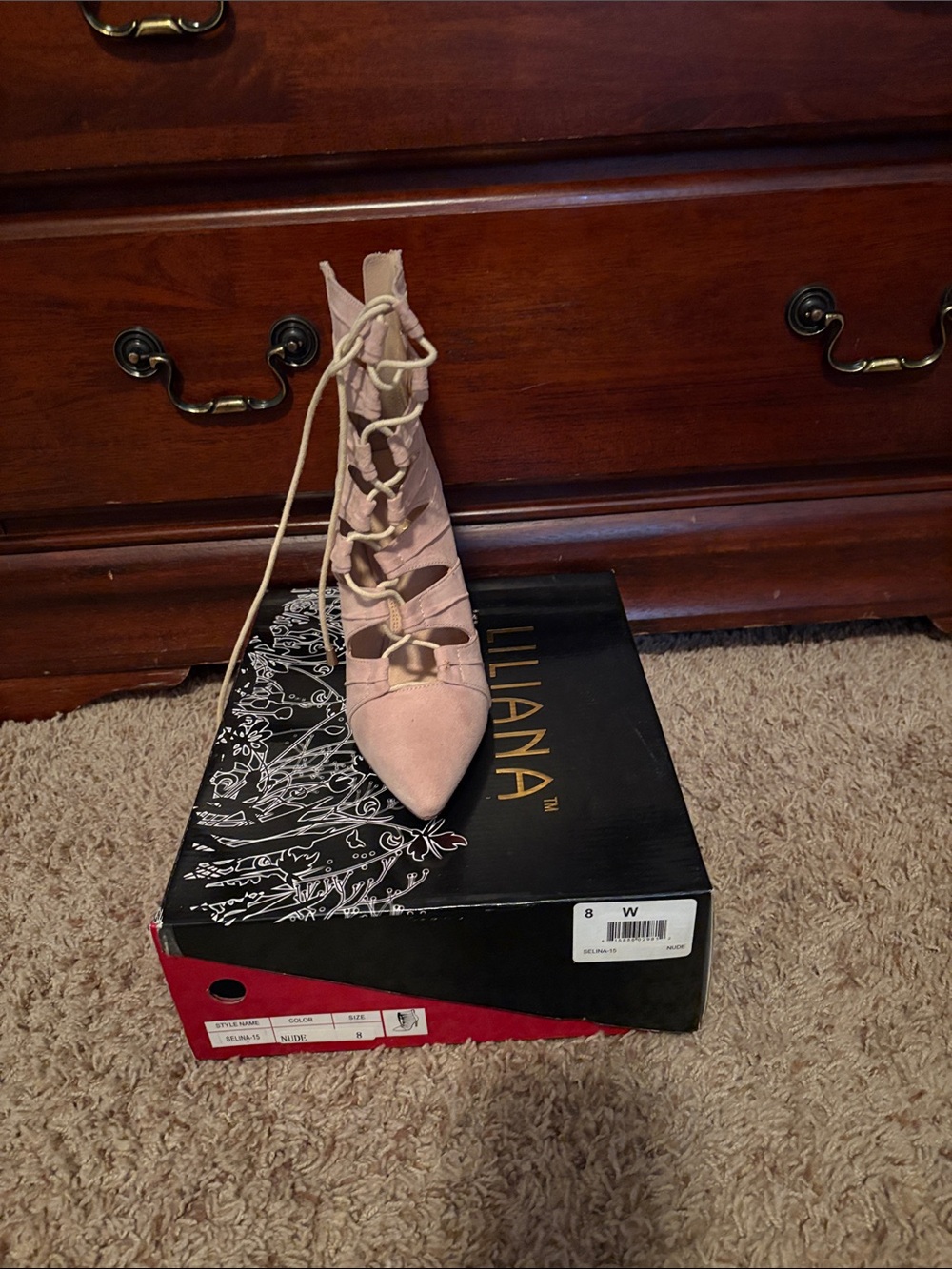 Liliana Blush Lace-Up Pointed Toe Heels
